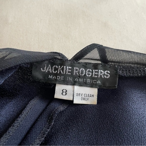 Jackie Rogers Vintage 1990s Navy Blue Sheer Panel Multi Slit Silk Gown EUC Sz 8 - Picture 9 of 11
